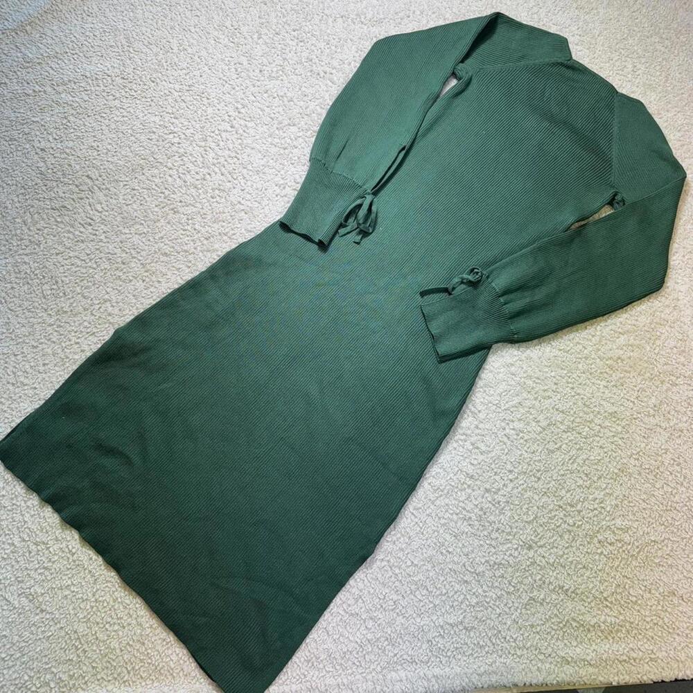 Free Assembly Tie Back Midi Sweater Dress Green XS NWT - Picture 2 of 9